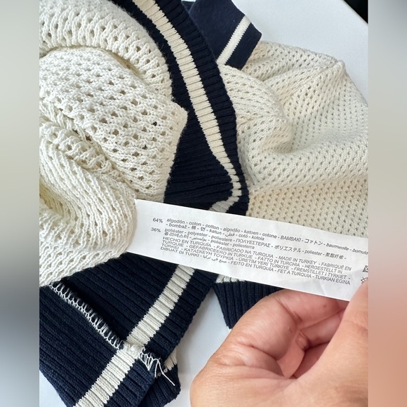 NWT Zara Women’s Combo Crochet Letter Polo Shirt in Cream & Navy Sz M - Picture 13 of 14